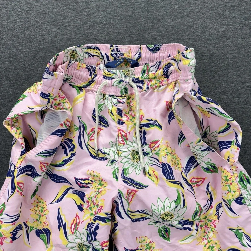 Polo Ralph Lauren Swimwear Shorts Mens M Pink Floral Hawaiian Beach Resort Beach
